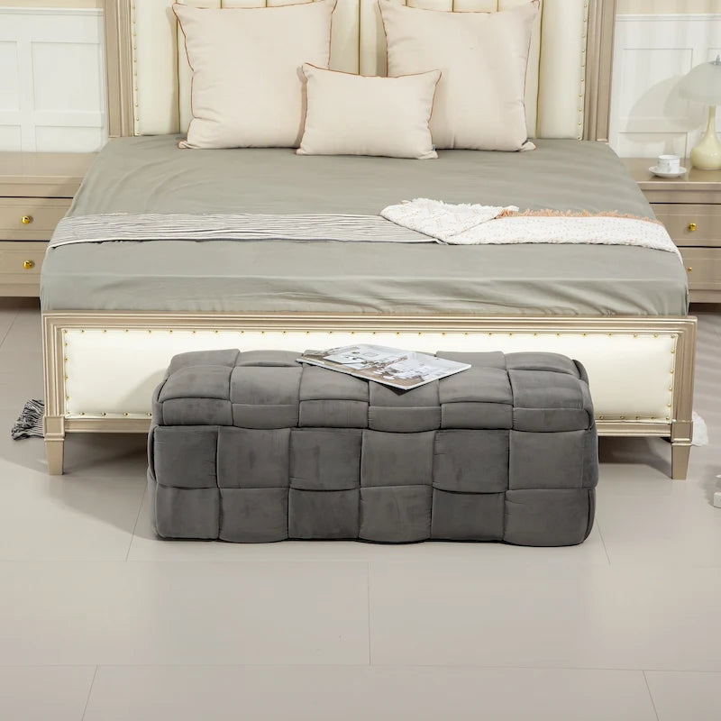 Velvet Upholstered Fabric Storage Ottoman with Safety Hinge, No assembly required