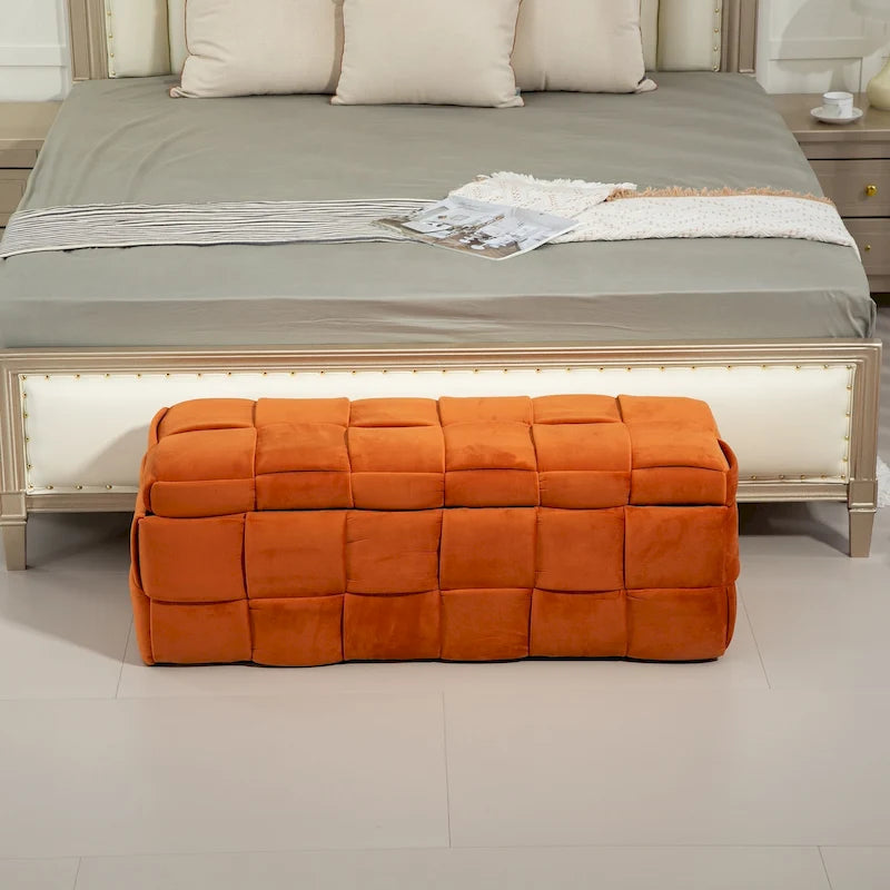 Velvet Upholstered Fabric Storage Ottoman with Safety Hinge, No assembly required