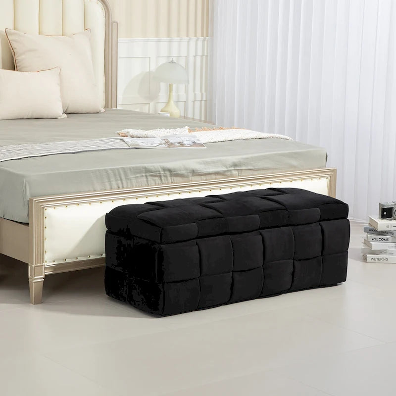 Velvet Upholstered Fabric Storage Ottoman with Safety Hinge, No assembly required