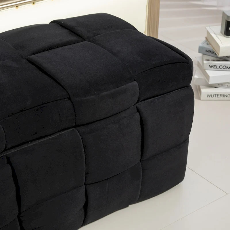 Velvet Upholstered Fabric Storage Ottoman with Safety Hinge, No assembly required