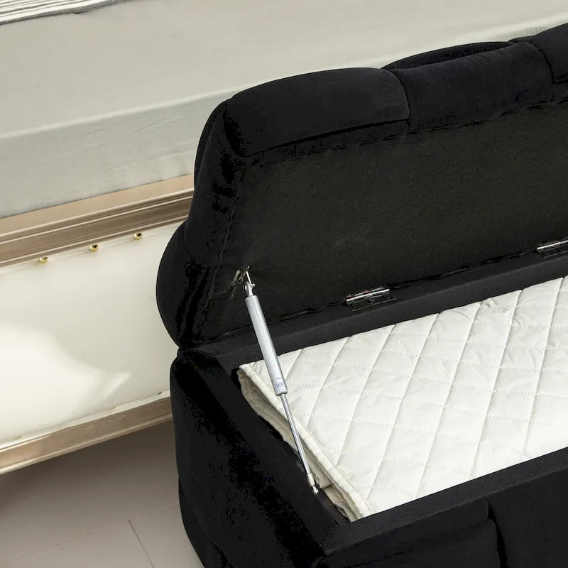 Velvet Upholstered Fabric Storage Ottoman with Safety Hinge, No assembly required