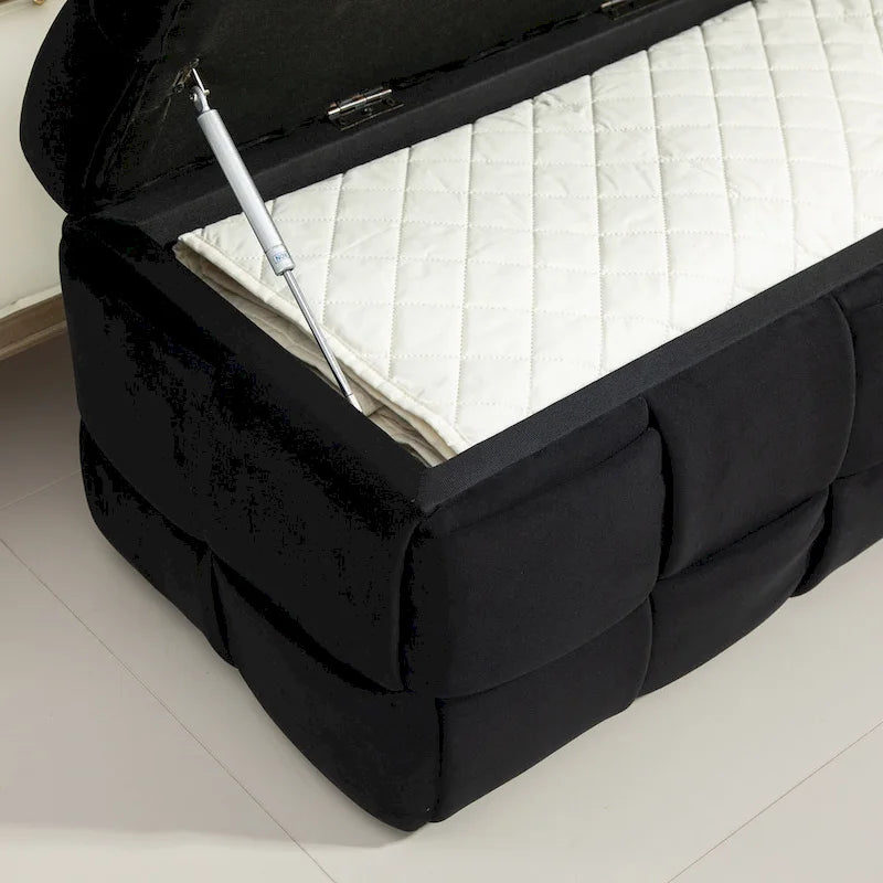 Velvet Upholstered Fabric Storage Ottoman with Safety Hinge, No assembly required