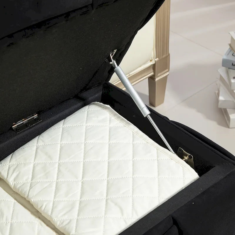 Velvet Upholstered Fabric Storage Ottoman with Safety Hinge, No assembly required