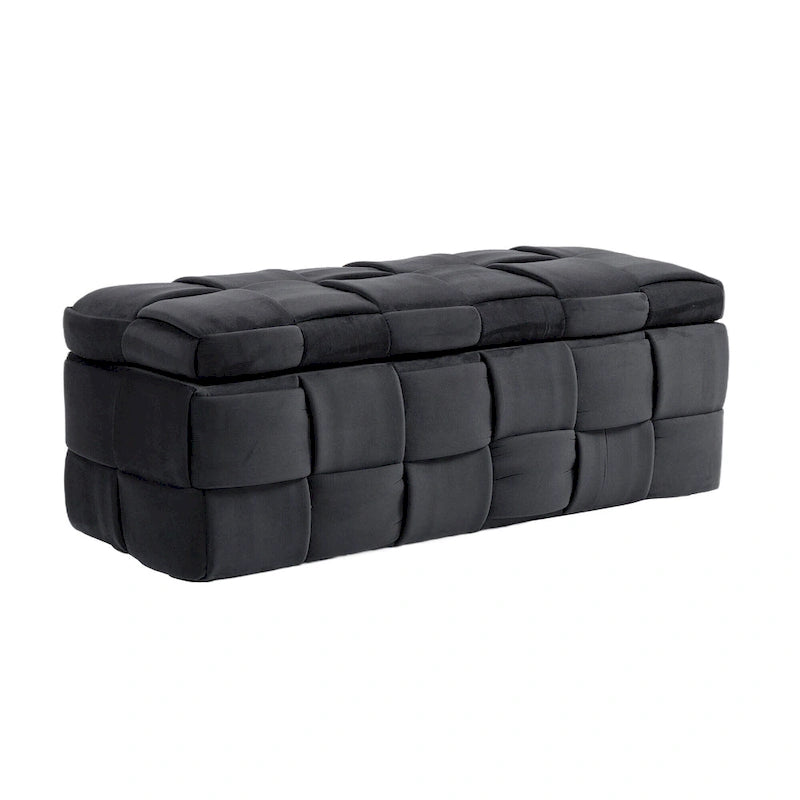 Velvet Upholstered Fabric Storage Ottoman with Safety Hinge, No assembly required
