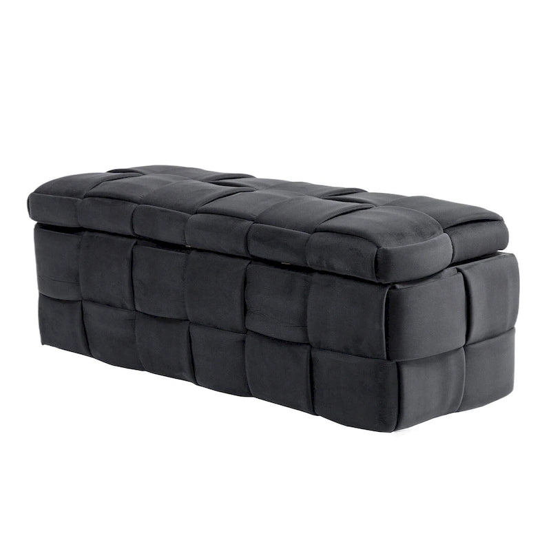 Velvet Upholstered Fabric Storage Ottoman with Safety Hinge, No assembly required