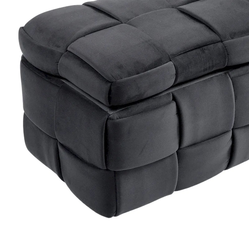 Velvet Upholstered Fabric Storage Ottoman with Safety Hinge, No assembly required