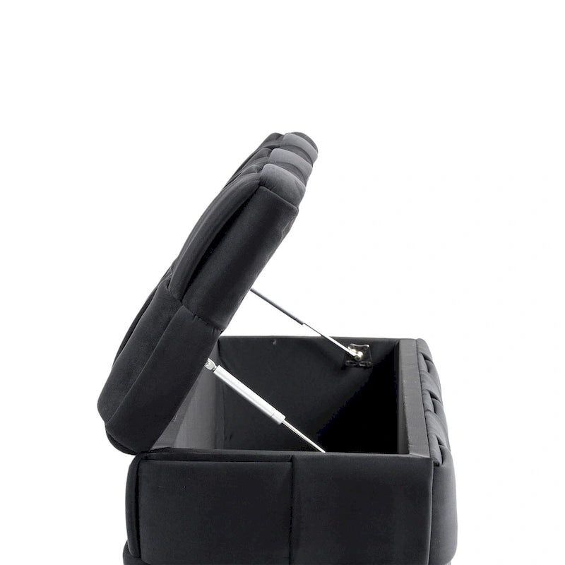 Velvet Upholstered Fabric Storage Ottoman with Safety Hinge, No assembly required