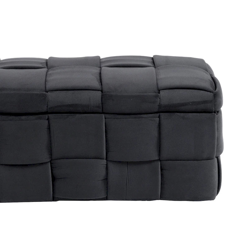 Velvet Upholstered Fabric Storage Ottoman with Safety Hinge, No assembly required