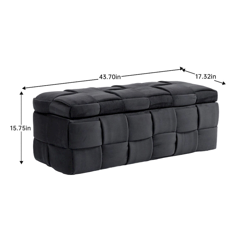 Velvet Upholstered Fabric Storage Ottoman with Safety Hinge, No assembly required