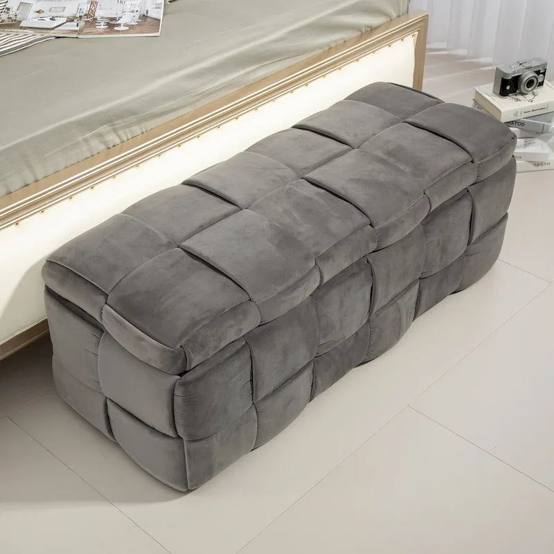 Velvet Upholstered Fabric Storage Ottoman with Safety Hinge, No assembly required