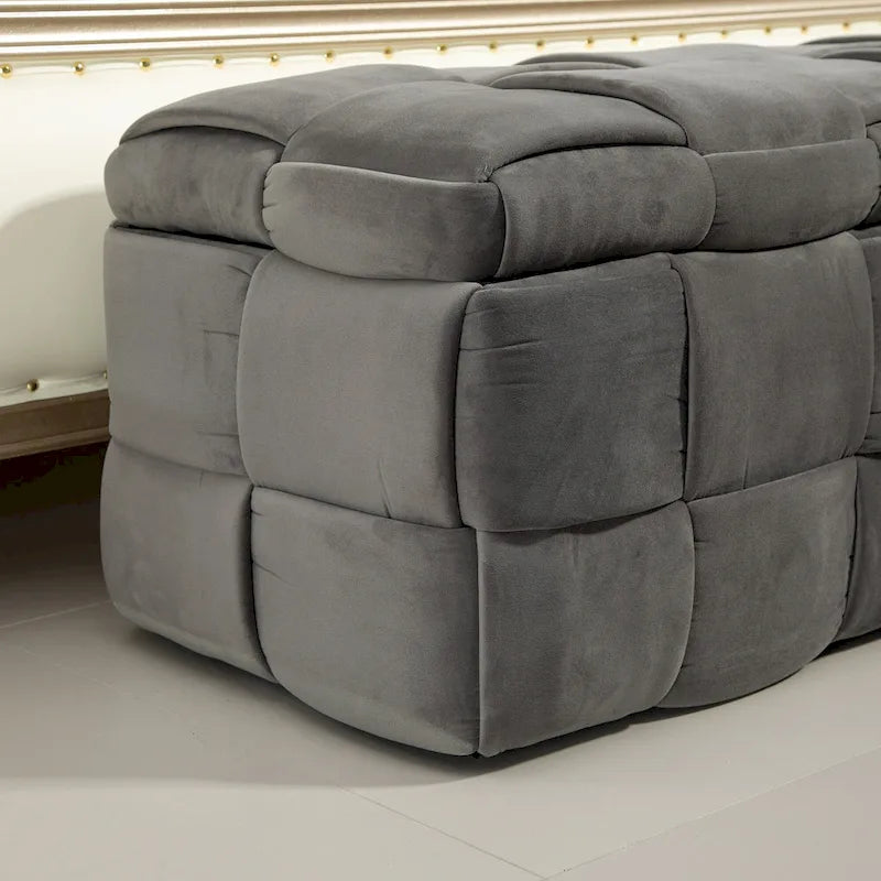Velvet Upholstered Fabric Storage Ottoman with Safety Hinge, No assembly required
