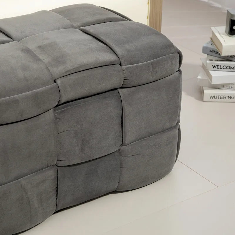 Velvet Upholstered Fabric Storage Ottoman with Safety Hinge, No assembly required