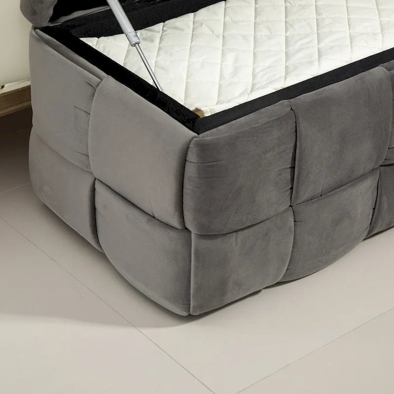 Velvet Upholstered Fabric Storage Ottoman with Safety Hinge, No assembly required