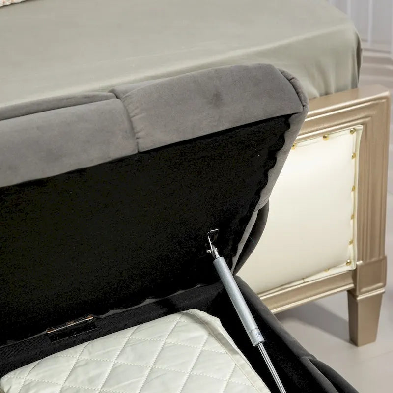 Velvet Upholstered Fabric Storage Ottoman with Safety Hinge, No assembly required