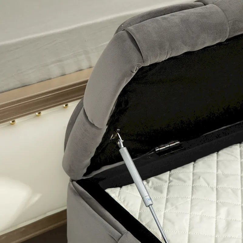 Velvet Upholstered Fabric Storage Ottoman with Safety Hinge, No assembly required