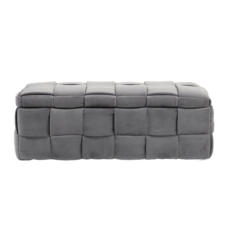 Velvet Upholstered Fabric Storage Ottoman with Safety Hinge, No assembly required