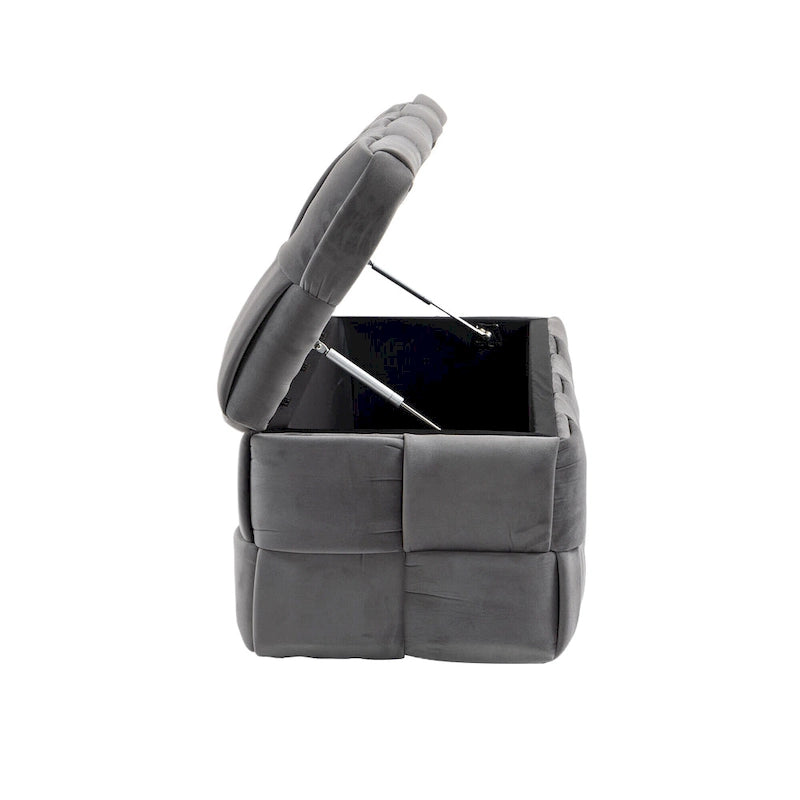 Velvet Upholstered Fabric Storage Ottoman with Safety Hinge, No assembly required