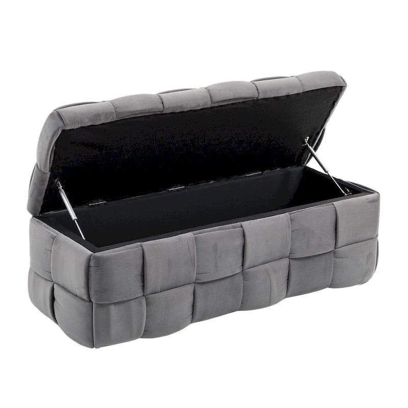 Velvet Upholstered Fabric Storage Ottoman with Safety Hinge, No assembly required