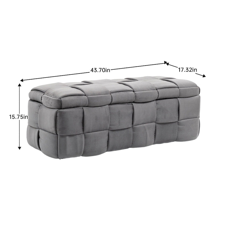Velvet Upholstered Fabric Storage Ottoman with Safety Hinge, No assembly required