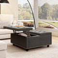 Square Storage Ottoman with Nailhead Inlay, Mid-Century Modern Coffee Table