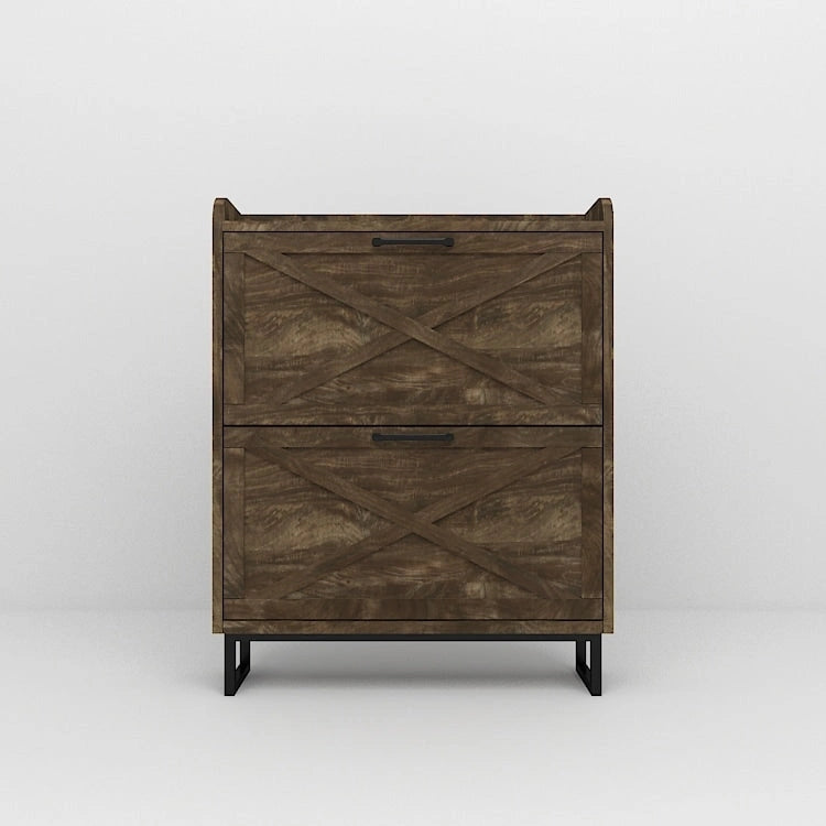 Shoe Storage Cabinet with 2 Flip Drawers, Freestanding Organizer with Metal Legs for Entryway, Narrow Shoe Rack Cabinet
