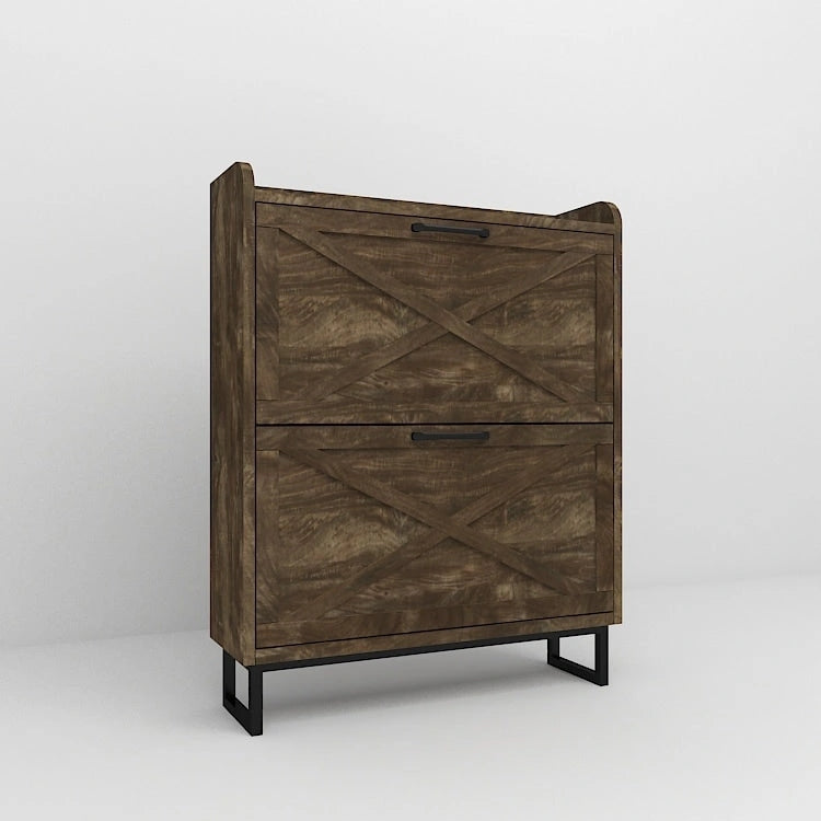 Shoe Storage Cabinet with 2 Flip Drawers, Freestanding Organizer with Metal Legs for Entryway, Narrow Shoe Rack Cabinet