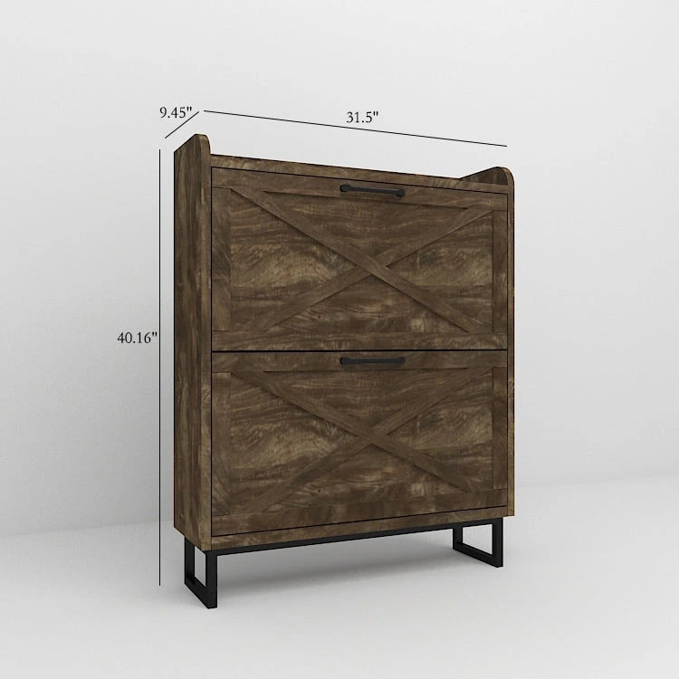 Shoe Storage Cabinet with 2 Flip Drawers, Freestanding Organizer with Metal Legs for Entryway, Narrow Shoe Rack Cabinet