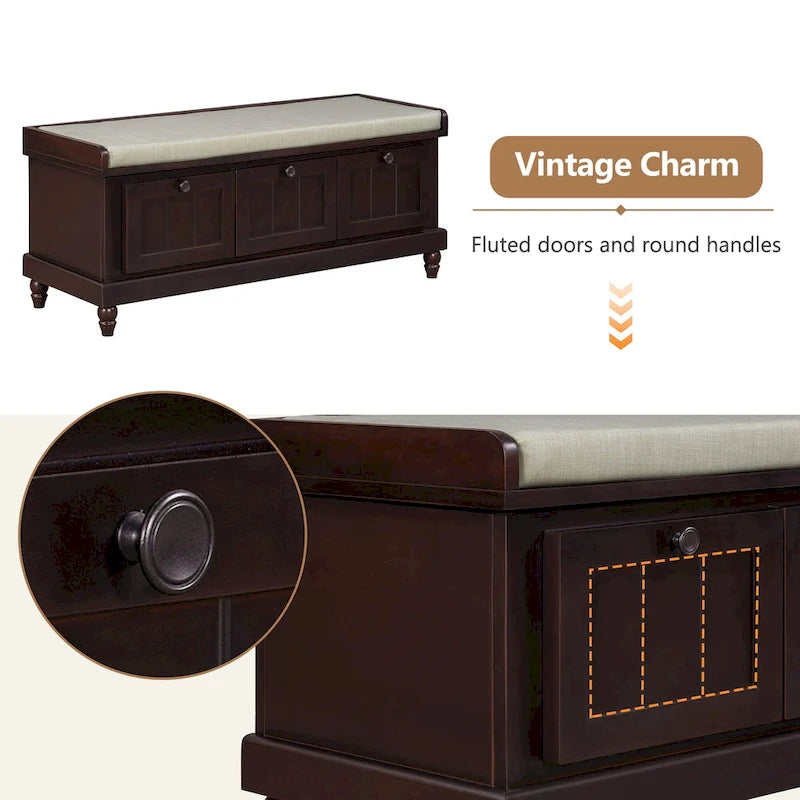 Shoe Bench with Lift Top Cushion Seat & Hidden Space, Entryway Shoe Storage Bench with 3 Drawers, Bedroom End of Bed Bench