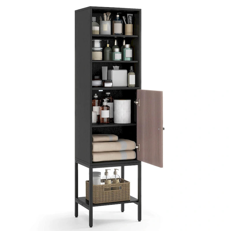 57" Tall Bathroom Cabinet with 1 Door and 4 Shelves