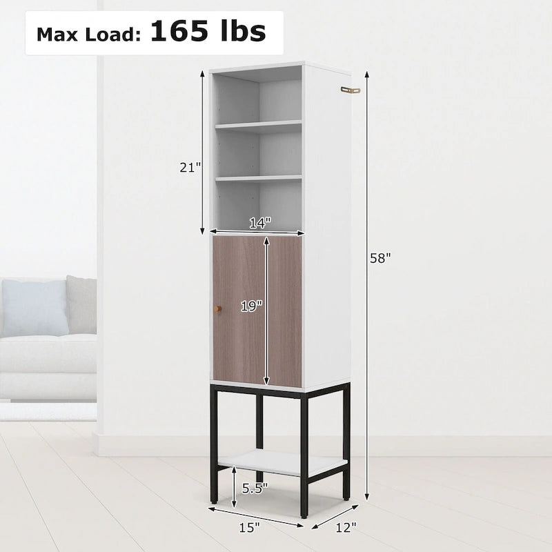 57" Tall Bathroom Cabinet with 1 Door and 4 Shelves