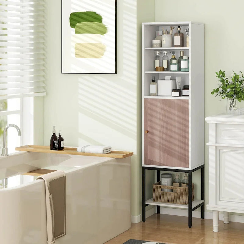 57" Tall Bathroom Cabinet with 1 Door and 4 Shelves