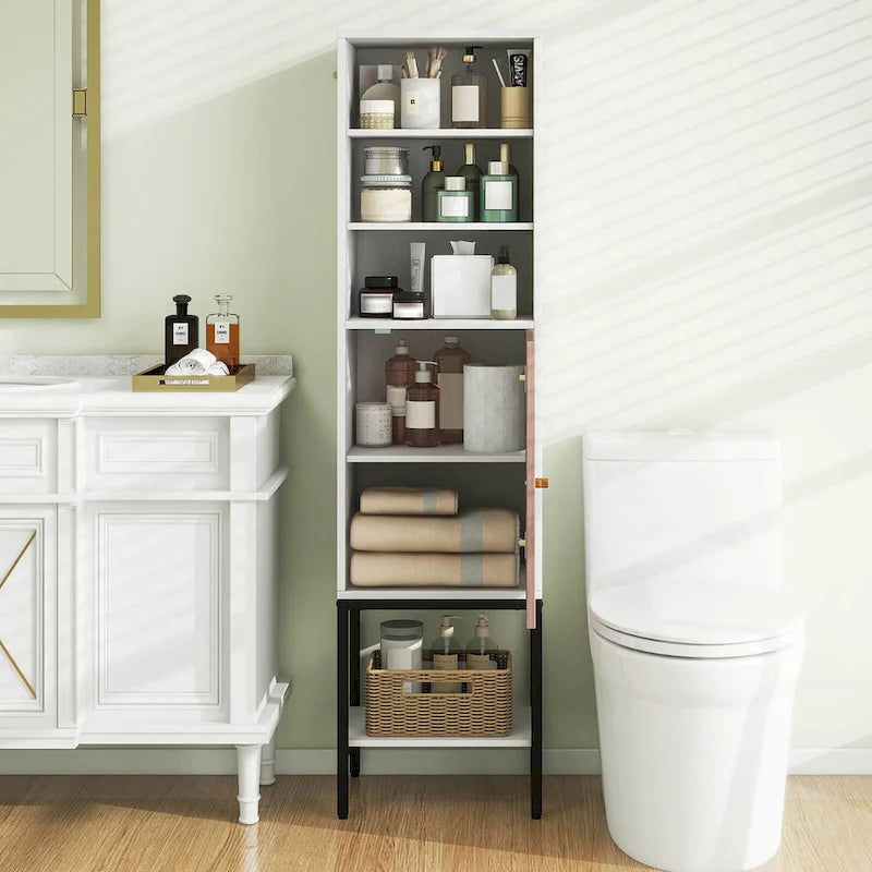 57" Tall Bathroom Cabinet with 1 Door and 4 Shelves