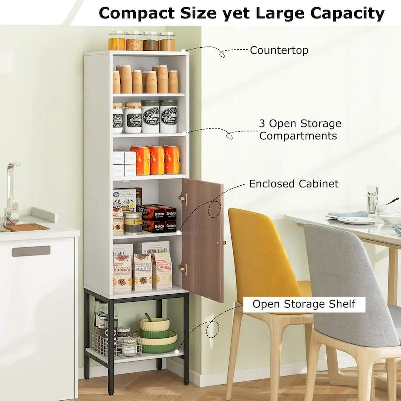 57" Tall Bathroom Cabinet with 1 Door and 4 Shelves