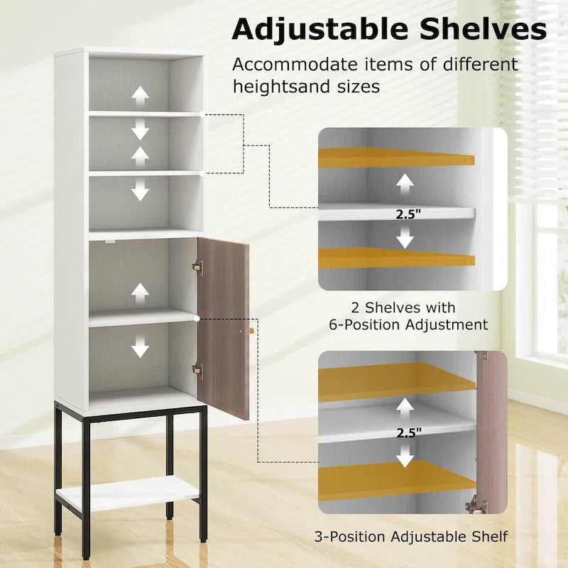 57" Tall Bathroom Cabinet with 1 Door and 4 Shelves