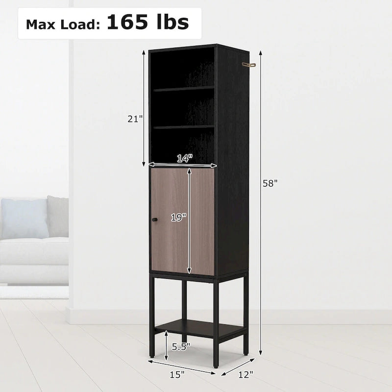 57" Tall Bathroom Cabinet with 1 Door and 4 Shelves