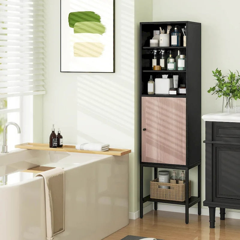 57" Tall Bathroom Cabinet with 1 Door and 4 Shelves
