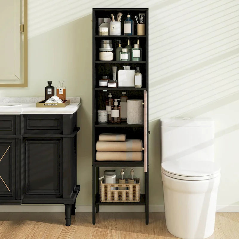 57" Tall Bathroom Cabinet with 1 Door and 4 Shelves