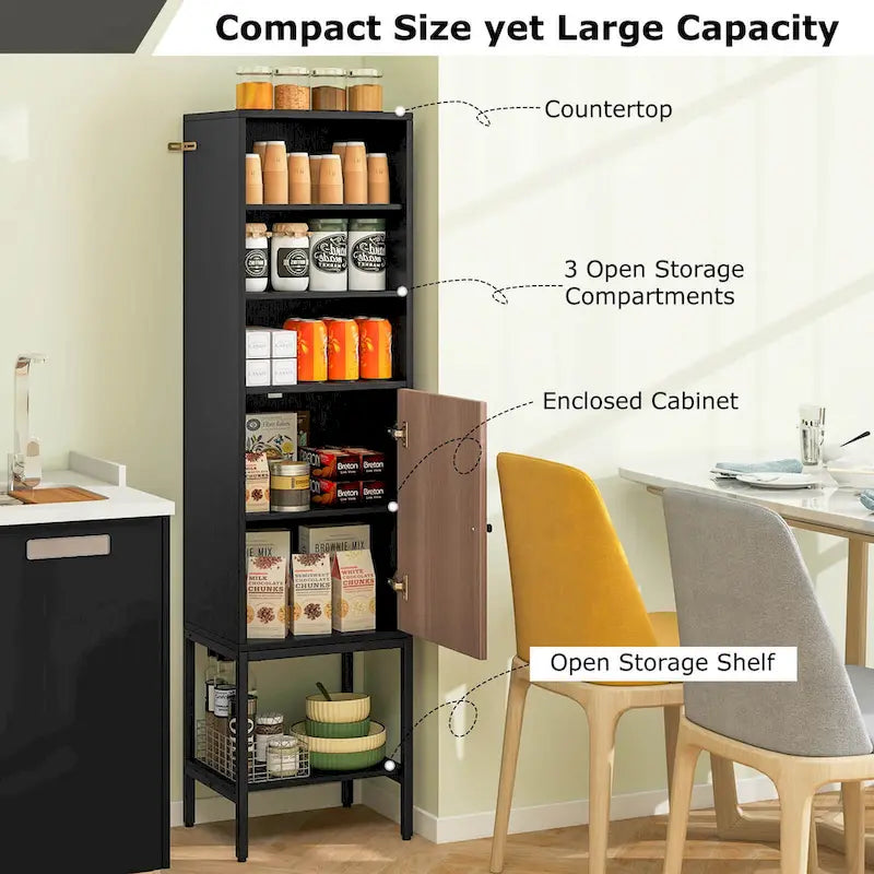 57" Tall Bathroom Cabinet with 1 Door and 4 Shelves