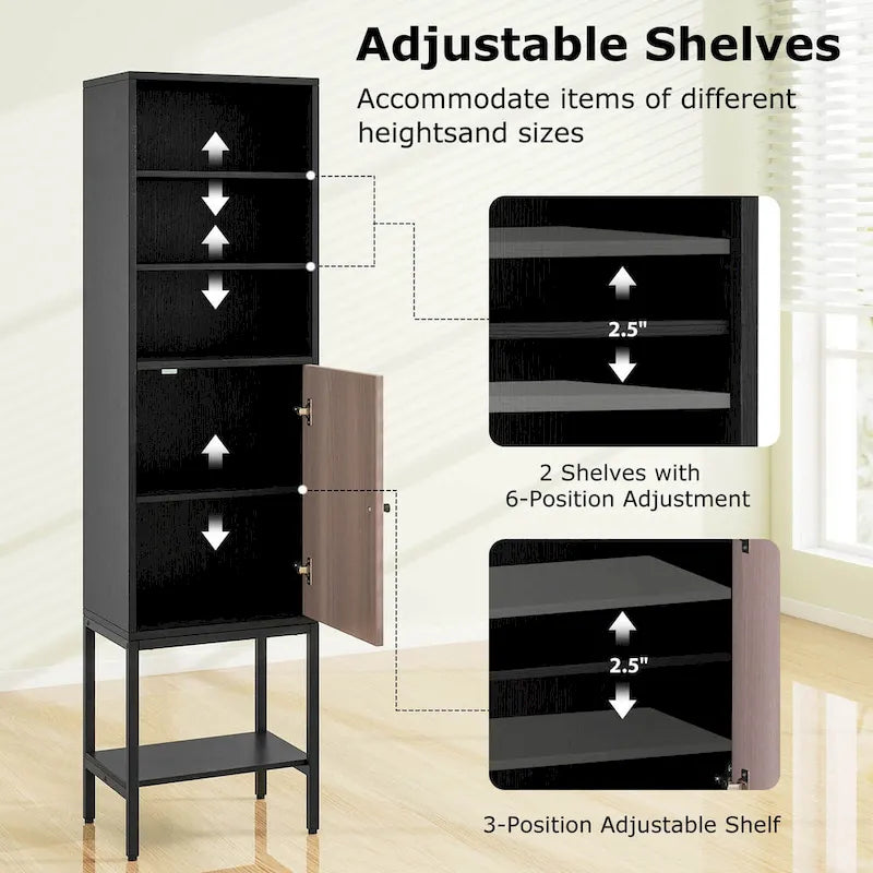 57" Tall Bathroom Cabinet with 1 Door and 4 Shelves