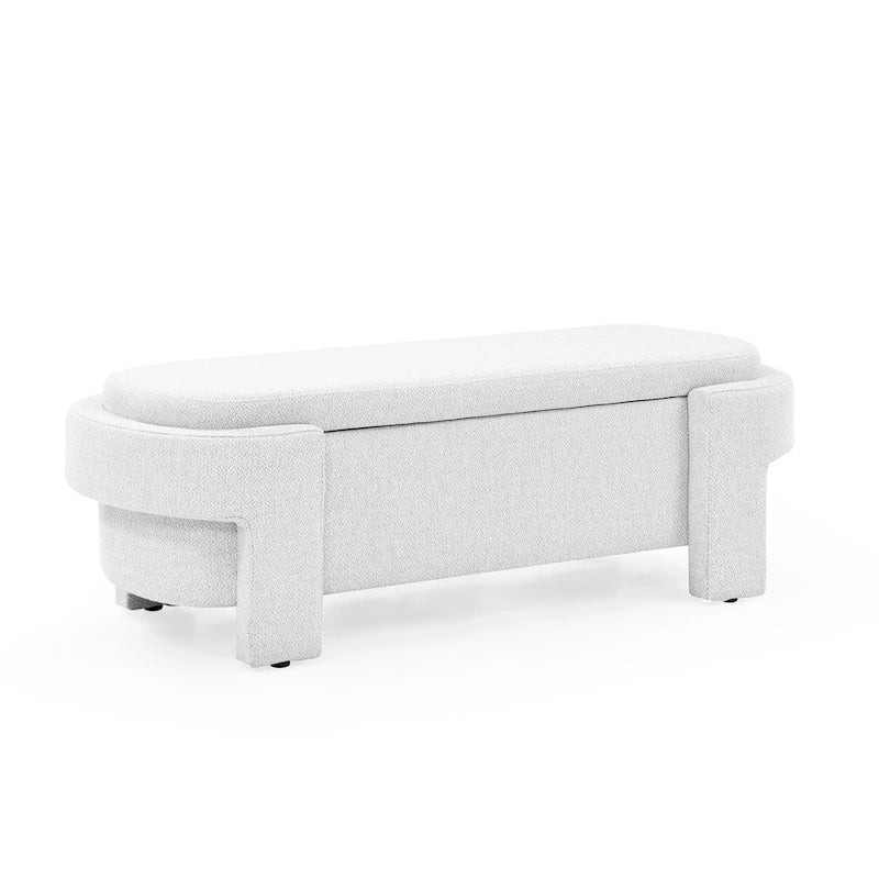 Linen Fabric Upholstered Bench with Large Storage Space for the Living Room, Entryway and Bedroom,White
