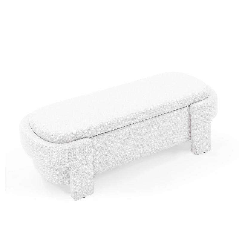 Linen Fabric Upholstered Bench with Large Storage Space for the Living Room, Entryway and Bedroom,White