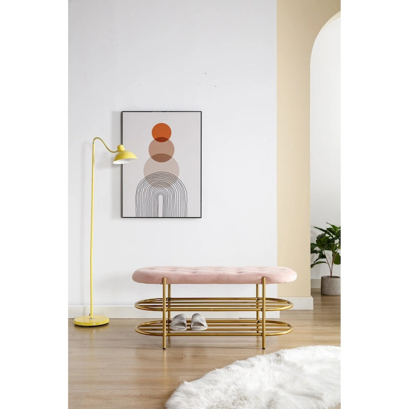 Velvet Upholstered Tufted End of Bench for Living Room/Bedroom