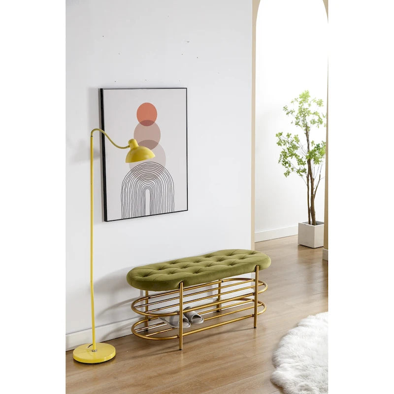Velvet Upholstered Tufted End of Bench for Living Room/Bedroom