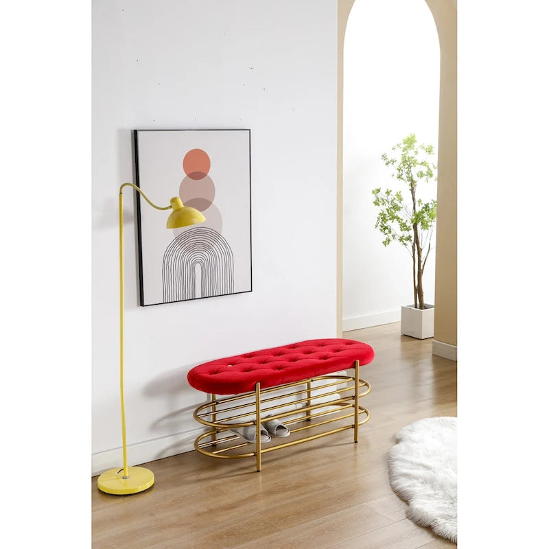 Velvet Upholstered Tufted End of Bench for Living Room/Bedroom