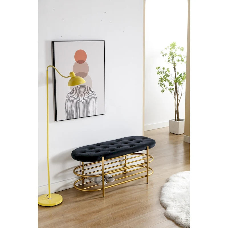 Velvet Upholstered Tufted End of Bench for Living Room/Bedroom