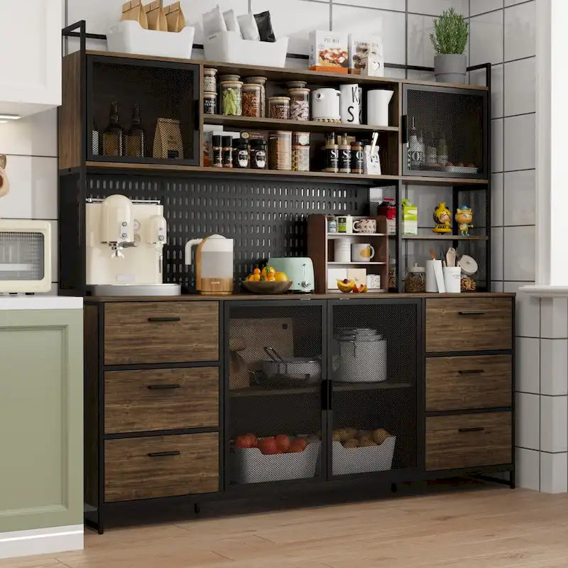70.9W Kitchen Pantry Storage Cabinet with Cupboard & Microwave Stand
