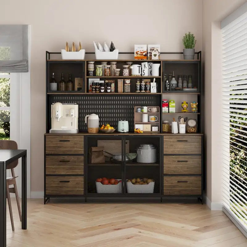70.9W Kitchen Pantry Storage Cabinet with Cupboard & Microwave Stand