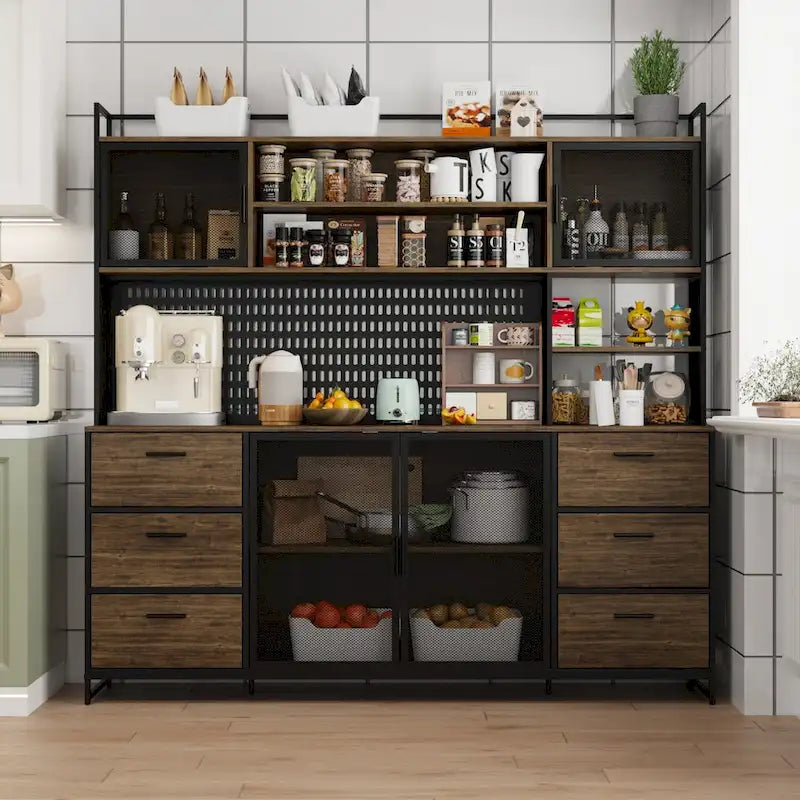 70.9W Kitchen Pantry Storage Cabinet with Cupboard & Microwave Stand