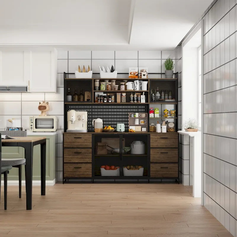 70.9W Kitchen Pantry Storage Cabinet with Cupboard & Microwave Stand