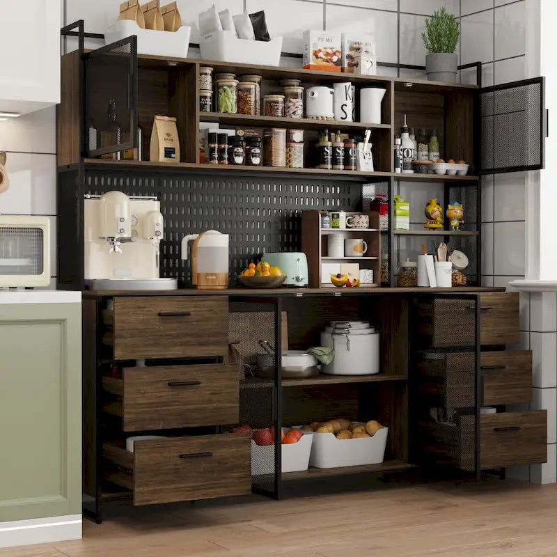 70.9W Kitchen Pantry Storage Cabinet with Cupboard & Microwave Stand